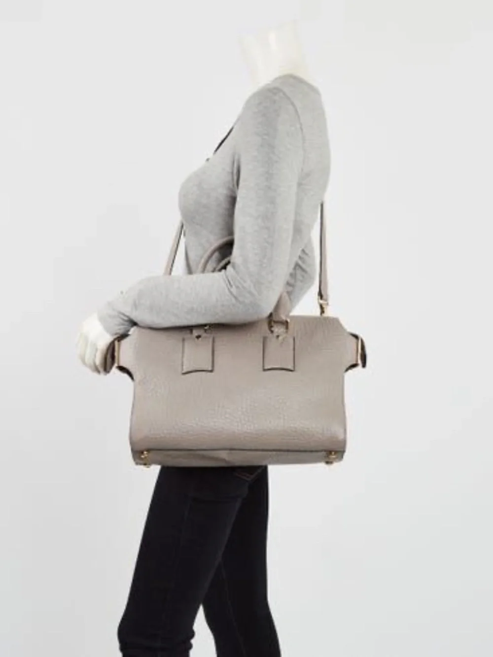 Authentic Burberry House Check Clifton Satchel Bag Grey